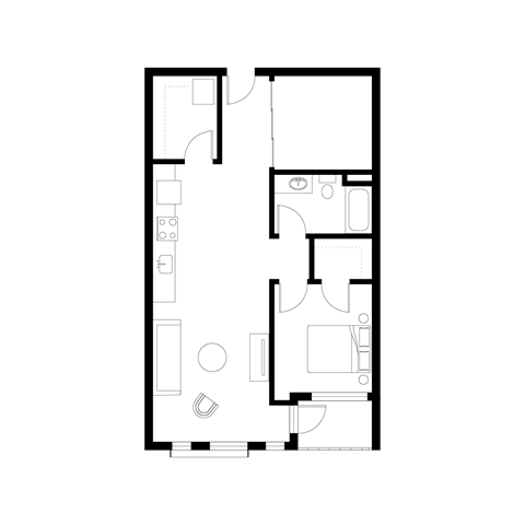 Floor plan for 1 bed, 1 bath, 921 sqft